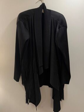 Black Fringe Pleated Open Cardigan
